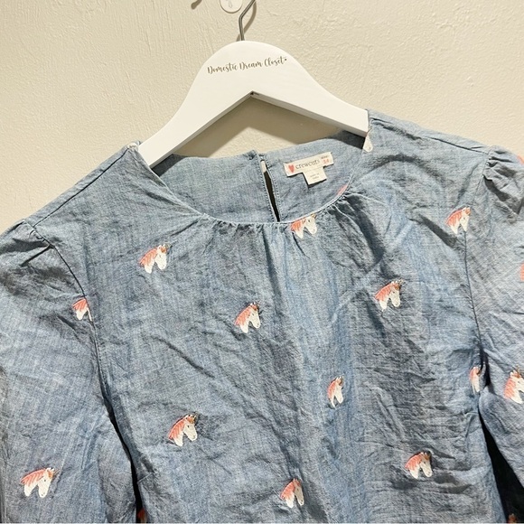 J CREW CREWCUTS Girls Size 14 Clothing Lot Striped Dress & Chambray Unicorn Top - Picture 10 of 13